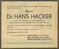 Traueranzeige Hans Hacker vom 29. Juli 1953