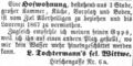 Zeitungsanzeige der Witwe Tochtermann, Oktober 1866
