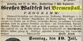 Zeitungsanzeige im Fürther Tagblatt vom 18. Juli 1874 zu einem <i>Großen Waldfest bei Bremenstall</i>