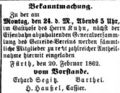 Die Zeitungsanzeige bezieht sich wahrscheinlich auf das ehemalige Hotel Kütt in der <!--LINK'" 0:5-->, Februar 1862