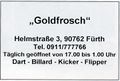 Werbung Gaststätte <a class="mw-selflink selflink">Zum Goldenen Frosch</a> Dez. 1998 im "<!--LINK'" 0:13-->" Nr. 33
