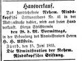 Hausverkauf Rindskopfstiftung, Fürther Tagblatt, 15. Juni 1855