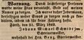 Zeitungsanzeige des Schreinermeisters Johann Michael Schmidt, März 1849