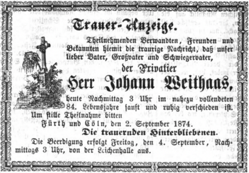 Datei:Traueranzeige Johann Weithaas 1874.png