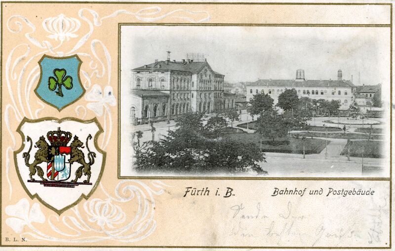 Datei:AK Hauptbahnhof mit Wappen gel 1 Juli 1902.jpg