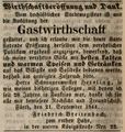 Zeitungsannonce von Friedrich Breitenbach zur Eröffnung seiner Wirtschaft <!--LINK'" 0:36-->, September 1844