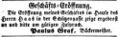 Der Bäckermeister Paulus Graf eröffnet sein Geschäft in der Schützengasse, Februar 1853