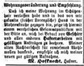 Anzeige Hofknecht, Umzug in Mohrenstraße, Fürther Tagblatt 13.11.1862