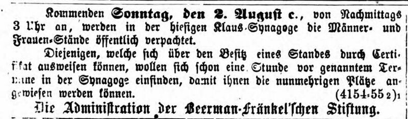 Datei:Plätze der Klaussynagoge, FAZ 29.07.1874.jpg