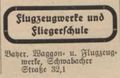 Eintrag im Fürther Adressbuch 1931 der Bayer. Waggon- und Flugzeugwerke <a class="mw-selflink selflink">Schwabacher Straße 32</a> später <!--LINK'" 0:32-->