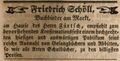 Anzeige Schöll, Buchbinder am Markt, Februar 1850