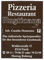 Zündholzschachtel-Etikett Pizzeria Rusticana, 1980er Jahre