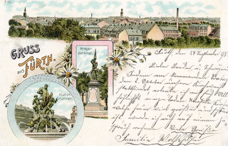 Datei:AK Gruß aus Fürth gel 25 Sept 1898.jpg