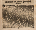 "Reglement für gemeine Judenschafft" in Andreas Würfel: ''Historische Nachricht Von der Judengemeinde in dem Hofmarkt Fürth Unterhalb Nürnberg'', 1754