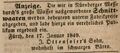 Zeitungsannonce von Ottensosers Sohn, Januar 1849