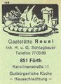 Zündholzschachtel-Etikett der ehemaligen Gaststätte Reuel, um 1965 <span class="smw-highlighter" data-type="8" data-state="inline" data-title="Hinweis" title="Urheber: SchlagbauerLizenz: cc-by-sa-3.0"><span class="smwtticon note"></span><span class="smwttcontent">Urheber: Schlagbauer<br>Lizenz: cc-by-sa-3.0</span></span>