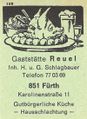 Zündholzschachtel-Etikett der ehemaligen Gaststätte Reuel, um 1965