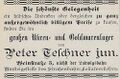 Werbeannonce des Uhrmachers Peter Teschner jun., Juli 1898