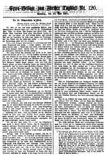 Anekdotische Kirchengeschichte St. Michael, entnommen dem Fürther Tagblatt der Ausgaben vom 19. Mai bis 28. Juli 1861