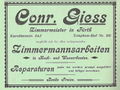 Historische Werbeanzeige von Conrad Giess, 1902