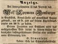 Zeitungsanzeige von <a class="mw-selflink selflink">Gerson Löwensohn</a>, Mai 1850