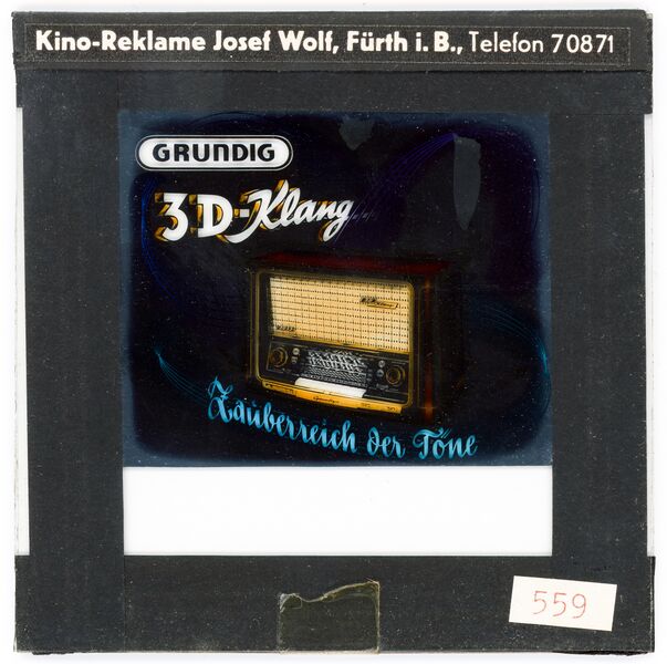 Datei:Glas-Dia Wolf Kino-Werbung Radio Grundig mit Rahmen.jpg
