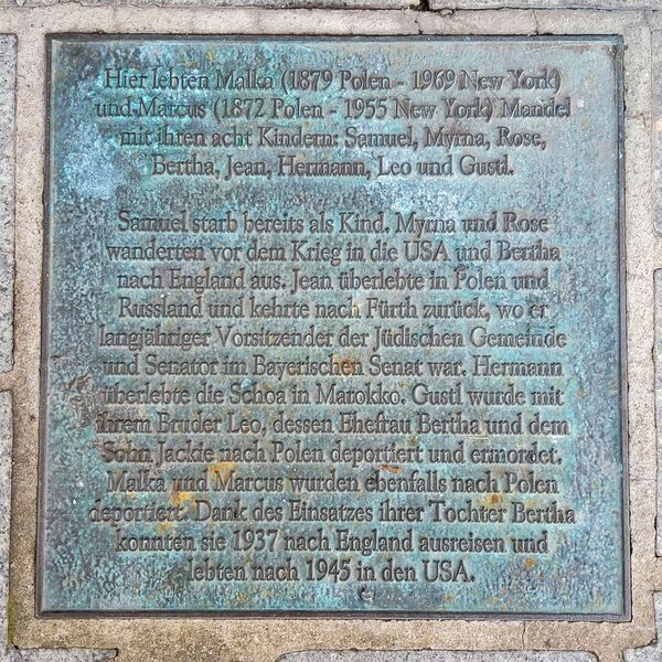 Datei:Gedenktafel Malka + Marcus Mandel .jpg
