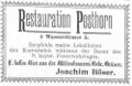 Werbeanzeige "Restauration Posthorn", August 1900 <span class="smw-highlighter" data-type="8" data-state="inline" data-title="Hinweis" title="Erstellungsdatum: August 1900Lizenz: CC-BY-NC-SA-4.0"><span class="smwtticon note"></span><span class="smwttcontent">Erstellungsdatum: August <!--LINK'" 0:21--><br>Lizenz: CC-BY-NC-SA-4.0</span></span>