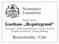 Werbung vom <a class="mw-selflink selflink">Gasthaus Regnitzgrund</a> in <!--LINK'" 0:0--> 1996