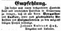 Zeitungsanzeige des Vergolders J. A. Huß, November 1853
