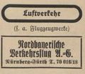 Eintrag im Fürther Adressbuch 1931: Fluglinie am <a class="mw-selflink selflink">Flugplatz Fürth-Atzenhof</a>