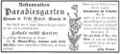 Werbeanzeige "Restauration Paradiesgarten", August 1900