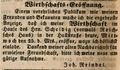 Zeitungsanzeige des Wirts <!--LINK'" 0:23--> anlässlich einer Wirtschaftseröffnung, August 1847