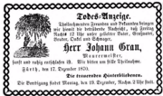 Todesanzeige Gran-Joh 1870-12-17.png