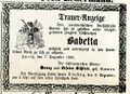 Traueranzeige im Fürther Tagblatt vom 7. Dez. 1884 über eine Beerdigung im alten Friedhof an der Auferstehungskirche