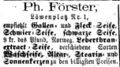 Zeitungsannonce des Seifensieders Philipp Förster auf dem Löwenplatz, April 1863
