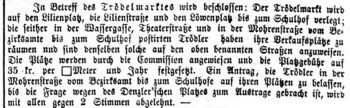 Ortsfestlegung des Trödelmarktes 1874; Fürther Tagblatt 18.12.1874