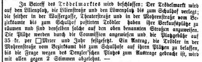 Ortsfestlegung des Trödelmarktes 1874; Fürther Tagblatt 18.12.1874