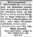 Anzeige im Fürther Tagblatt vom 17.8.1860