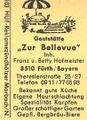 Zündholzschachtel-Etikett der Gaststätte Bellevue, um 1965