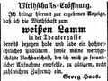 Wirtschaftseröffnung "Zum weißen Lamm" durch Georg Haas, Februar 1855
