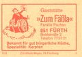 Zündholzschachtel-Etikett der ehemaligen Gaststätte Zum Fäßla, um 1965