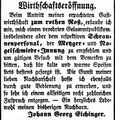Der Wirt Johann Eichinger zeigt seinen Wechsel zum "rothen Roß" an, Mai 1855