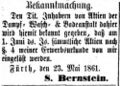 Erwerb der Aktien der Dampf-Wasch- und Badeanstalt, Mai 1861