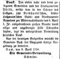 Zeitungsanzeiger der Gemeindeverwaltung Vach, April 1858