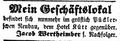 Zeitungsnotiz des Nachfolgers von Jakob Wertheimber, November 1854