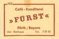 Zündholzschachtel-Etikett des ehemaligen Café Fürst, um 1965