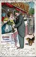 Gruß von der <!--LINK'" 0:199-->, historische Ansichtskarte gezeichnet mit einem Motiv am Schießstand, um 1905