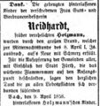 Zeitungsanzeige der Holzmann´schen Kinder (Neidhardt) Vach, April 1858