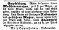 Anzeige Marx Oppenheimer, Fürther Tagblatt 11.2. 1851